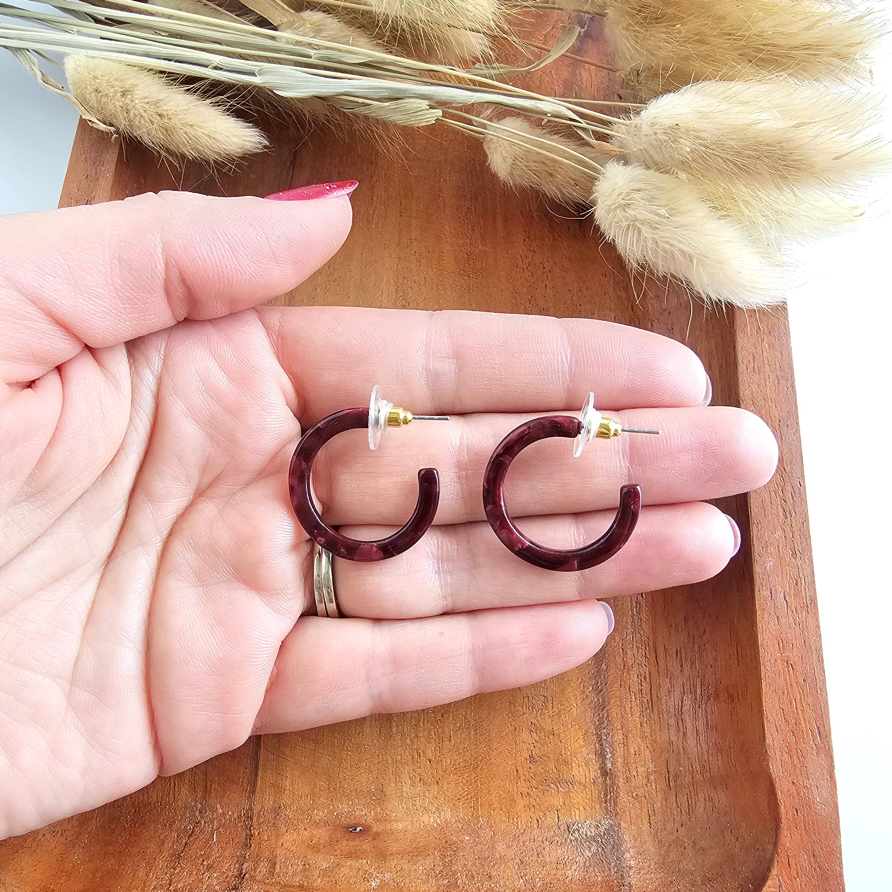 Maroon Cam Mini Hoops