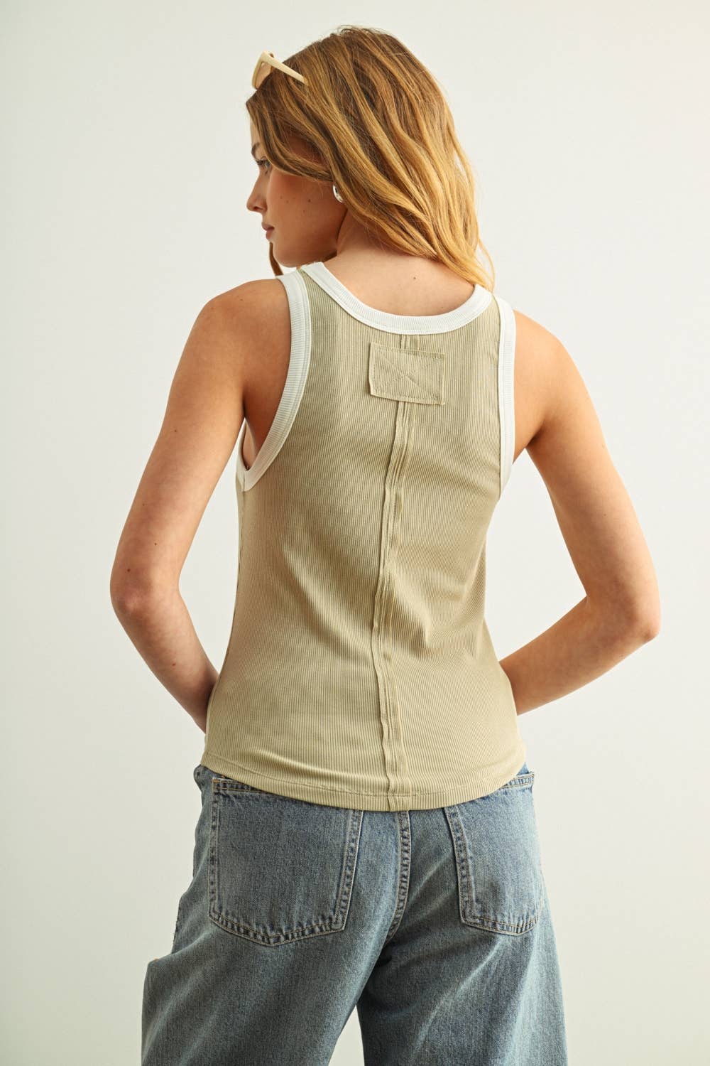 Ecru Color Contrasted Tank Top