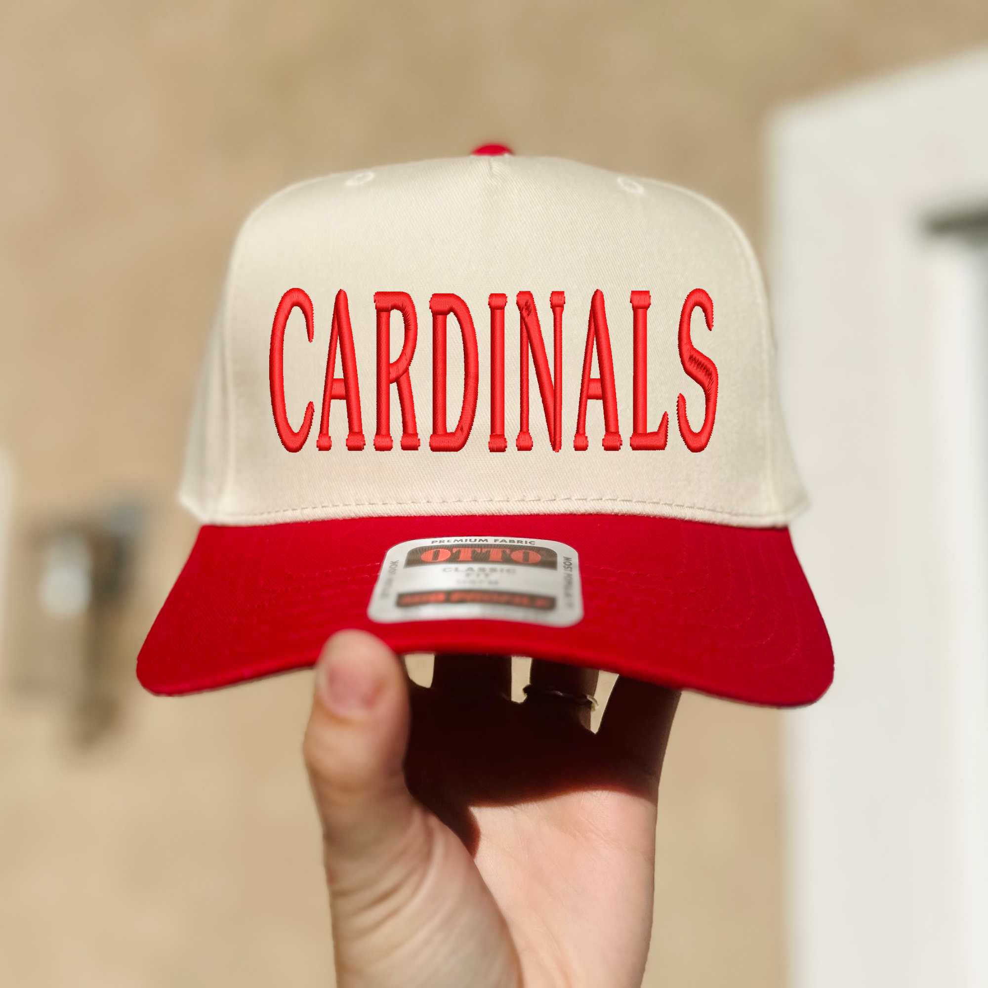 Natural & Red Cardinals Embroidered Hat