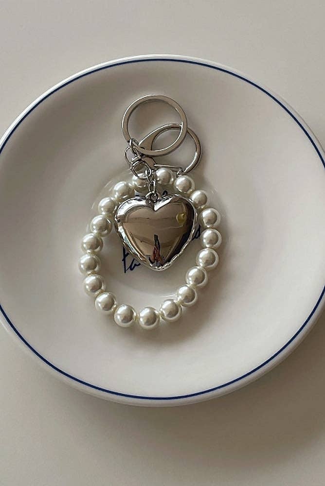 Silver Metallic Heart Charm Keychain