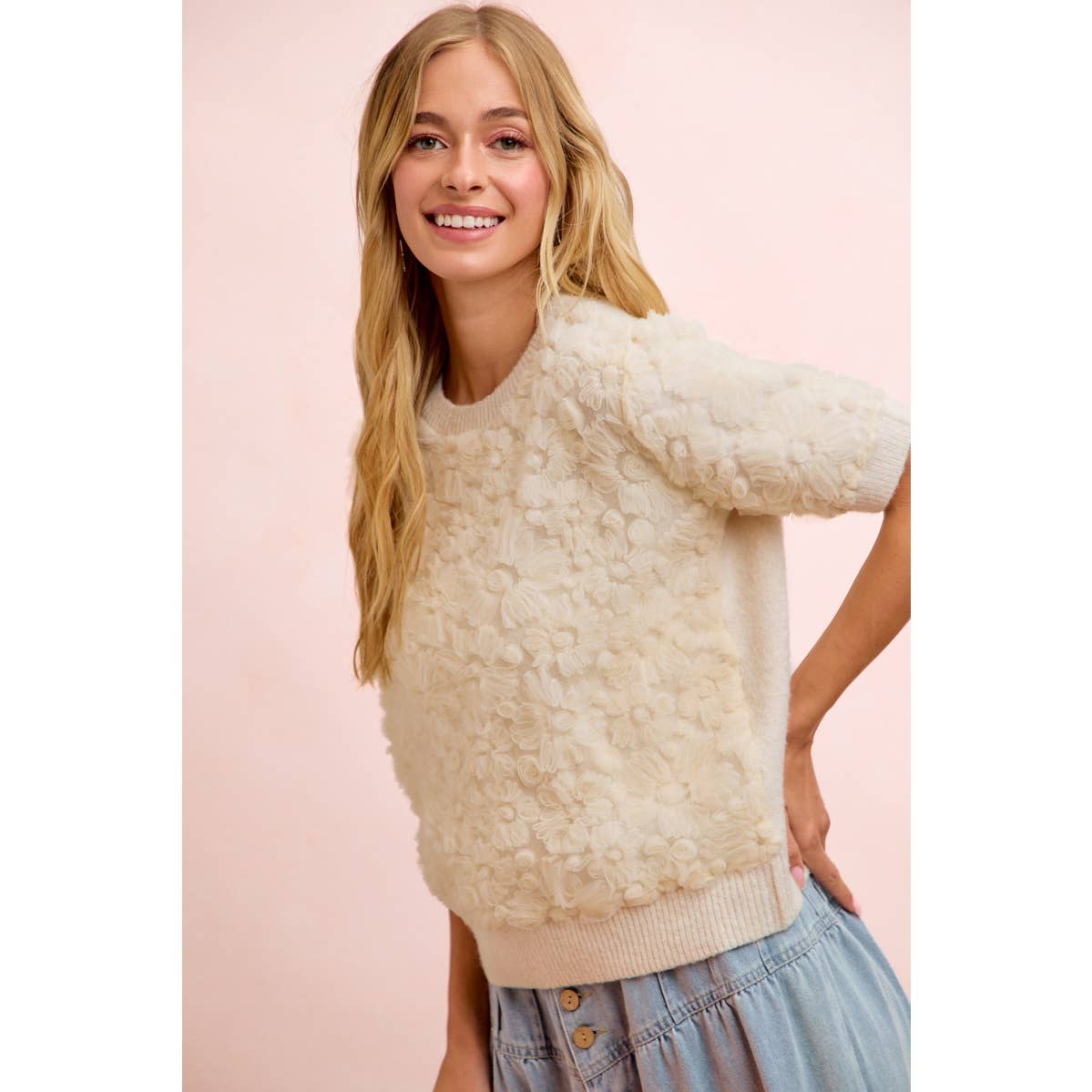 Ivory 3D Flower Lace Top