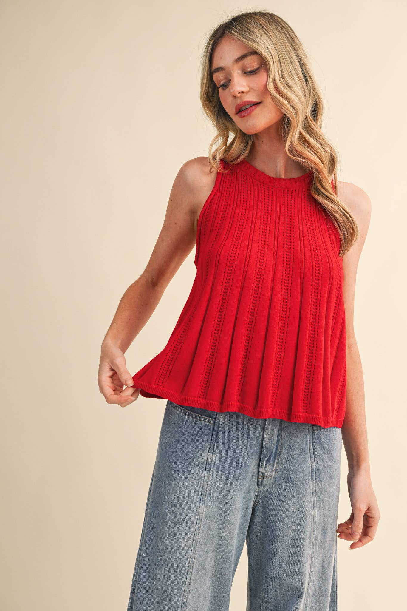 Poppy Red Sleeveless Knit Tank