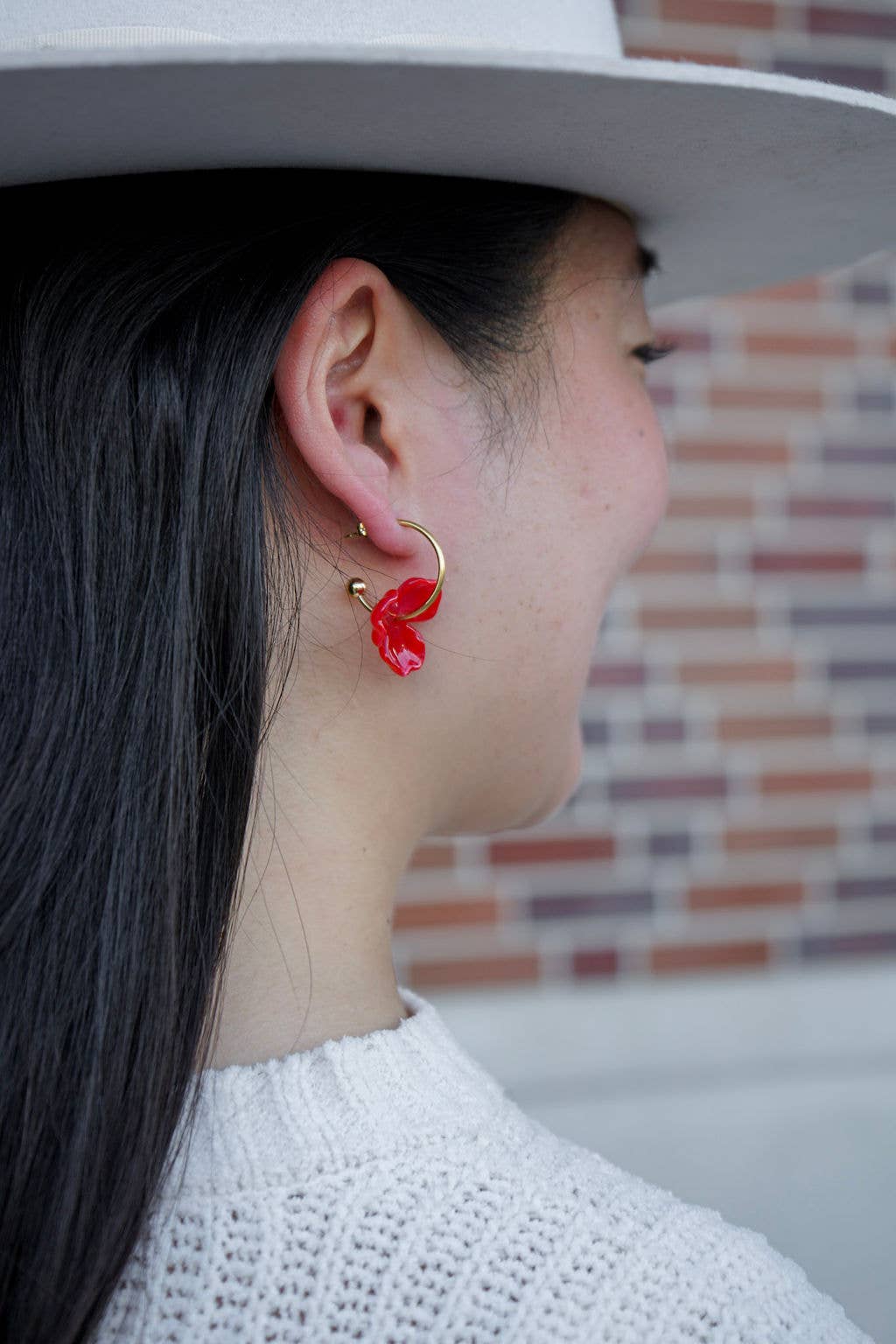 Poppy Red Magnolia Hoops