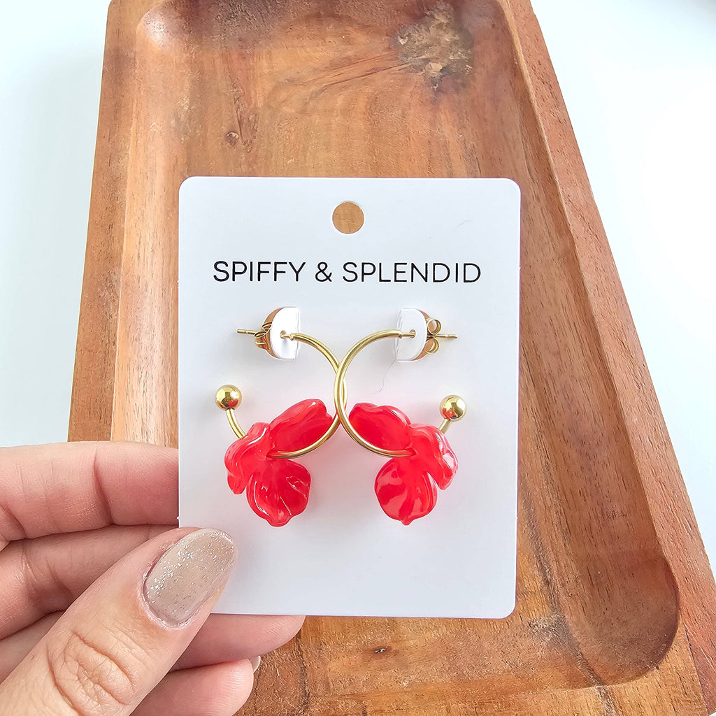Poppy Red Magnolia Hoops