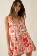 Red & Orange Tropical-Print Romper