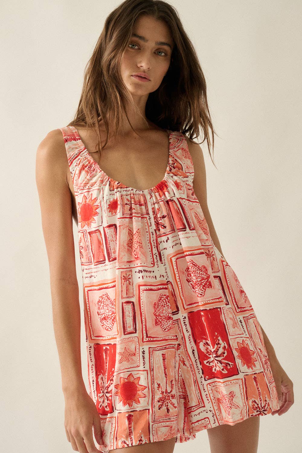 Red & Orange Tropical-Print Romper