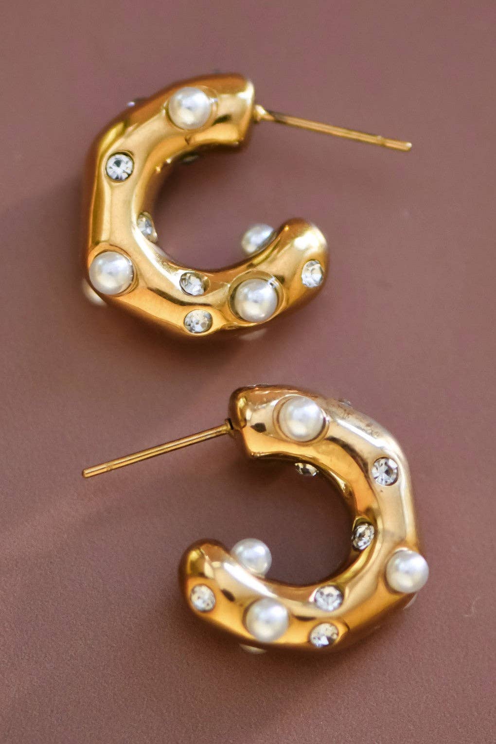 Pearl & Gold Stainless Steel Hoop Earrings