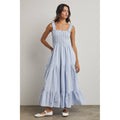 Blue & White Striped Smocked Maxi Dress