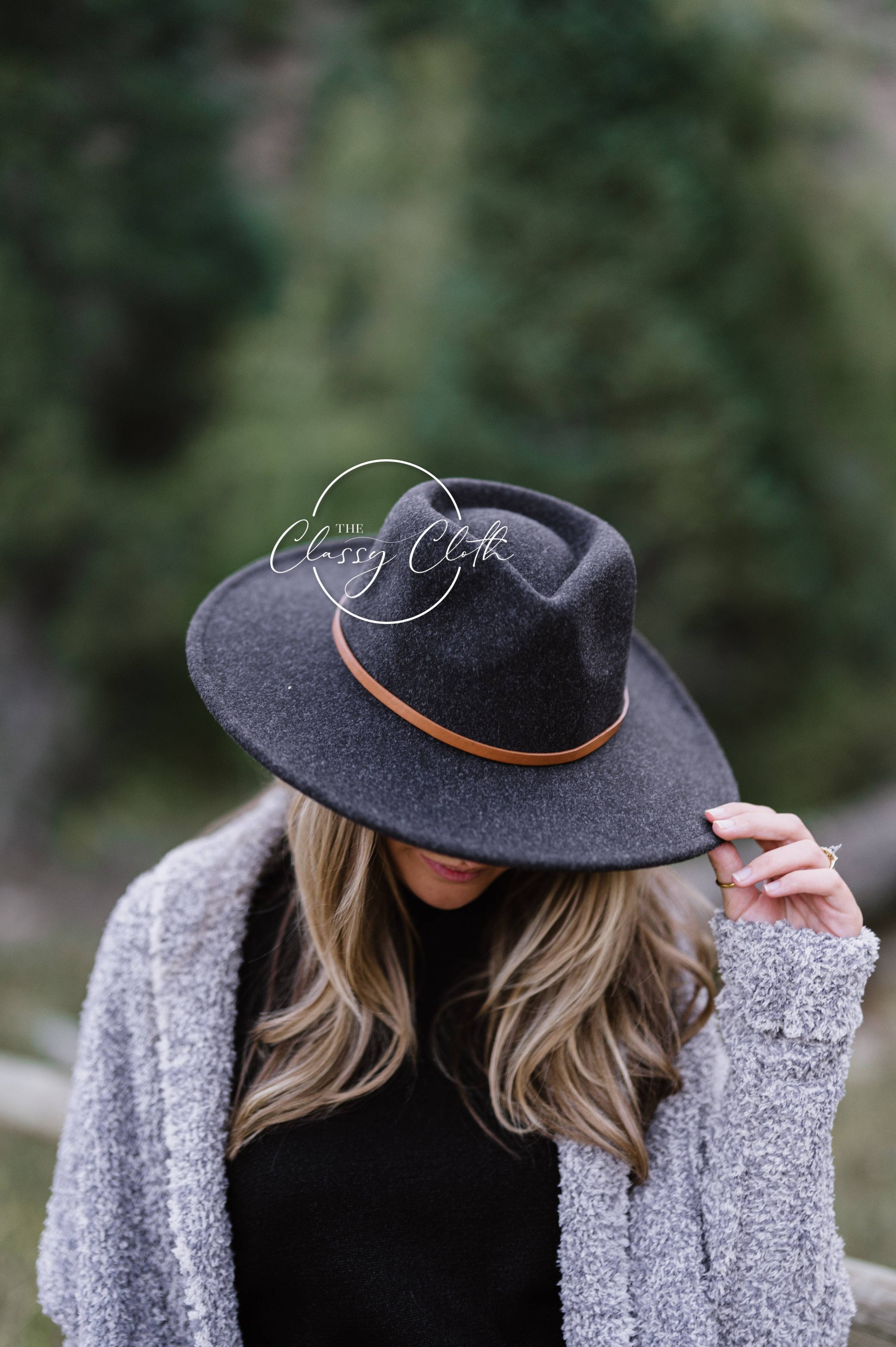 Black Wool Blend Wide Brim Western Hat