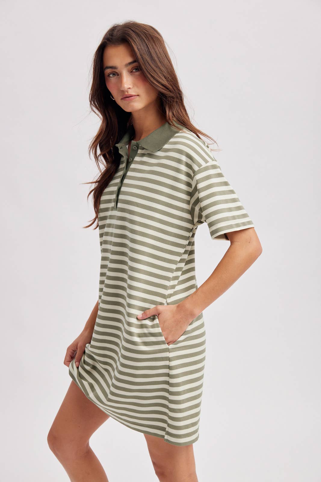Olive & Cream Striped T-Shirt Mini Dress