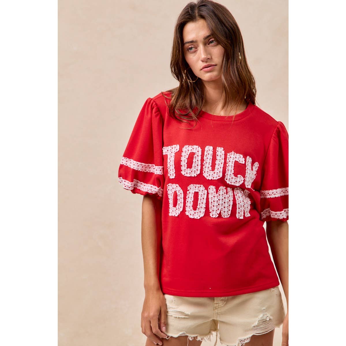 Red Touch Down Patchwork Top