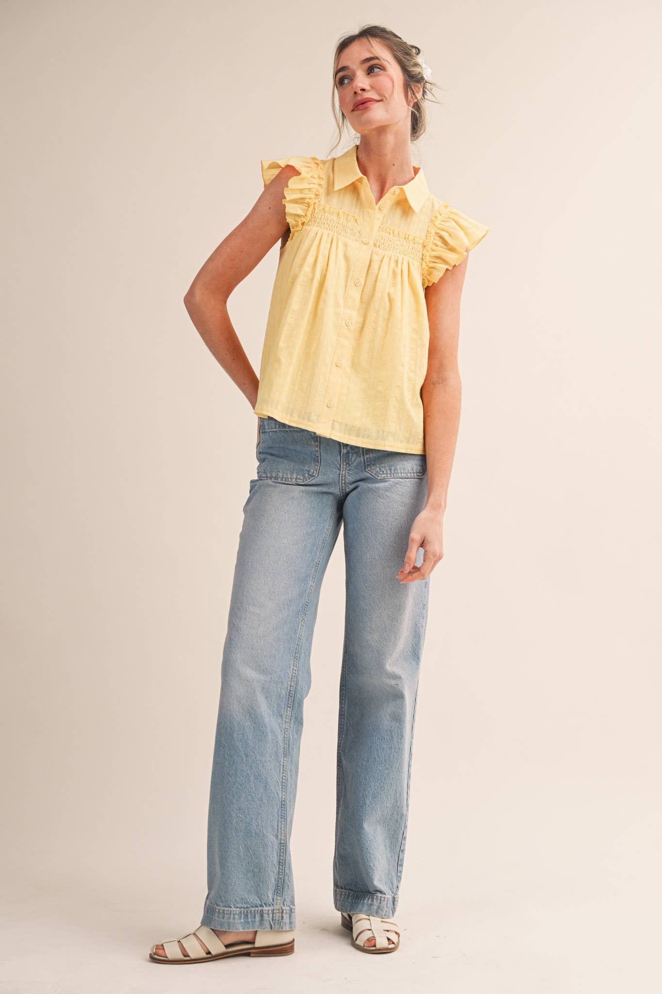 Yellow Cream Ruffle Top