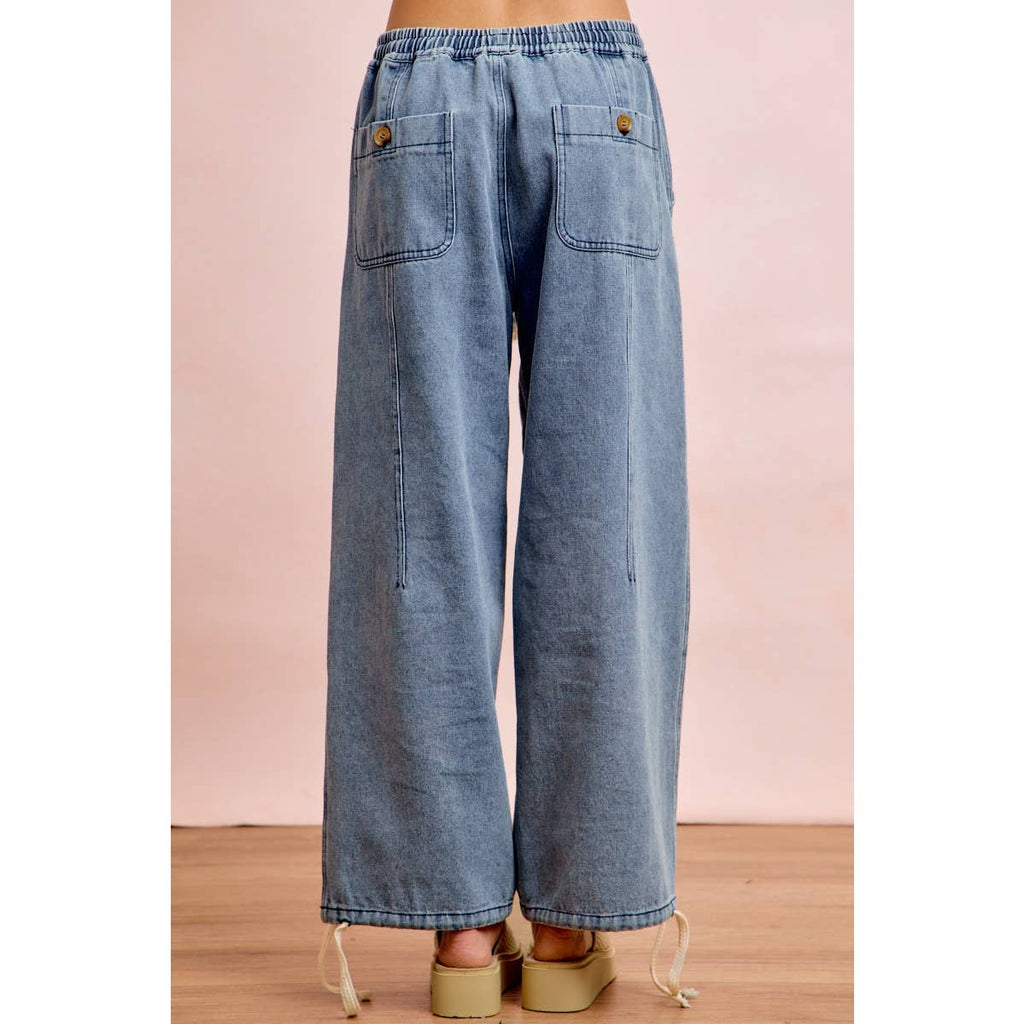 Washed Denim Drawstring Pants