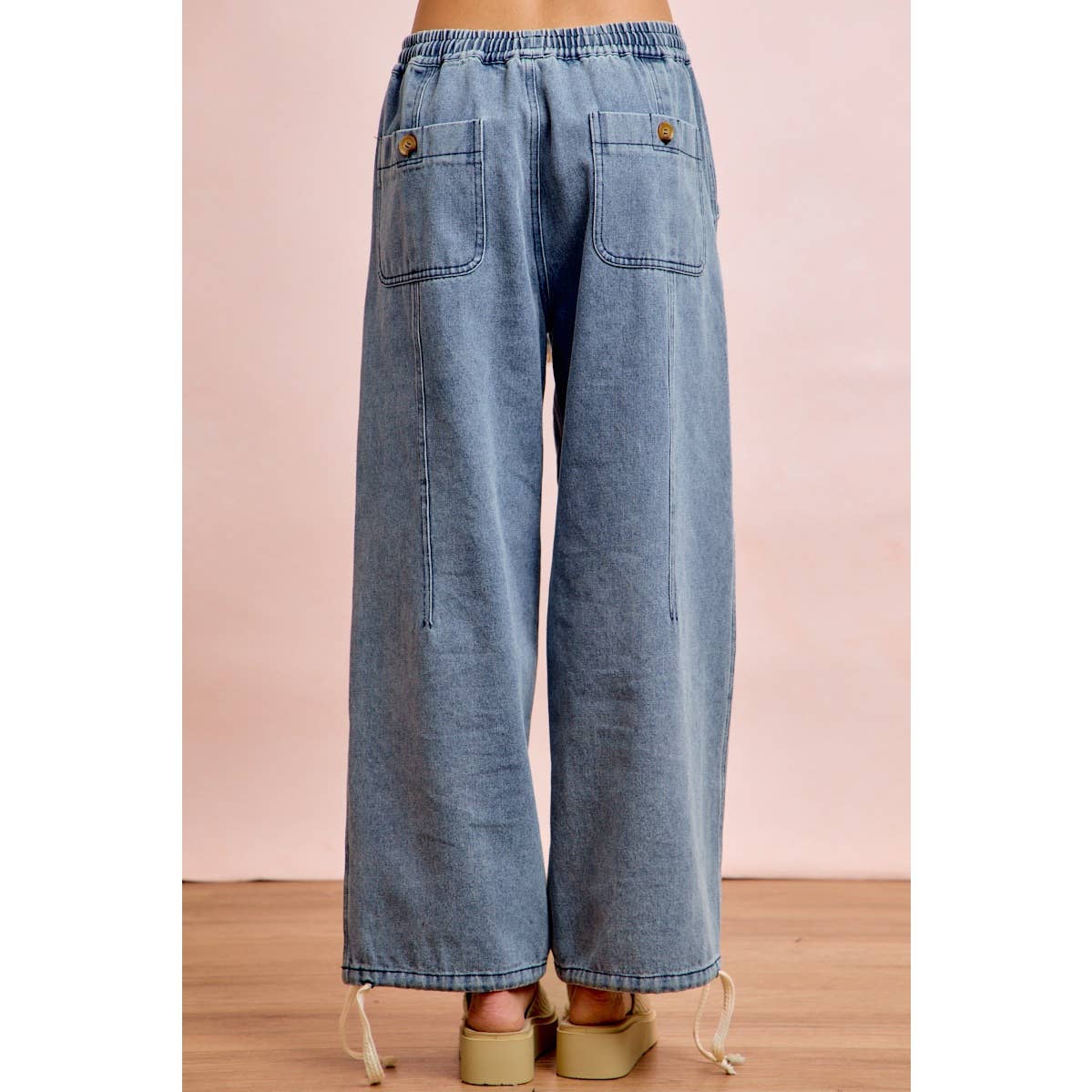 Washed Denim Drawstring Pants