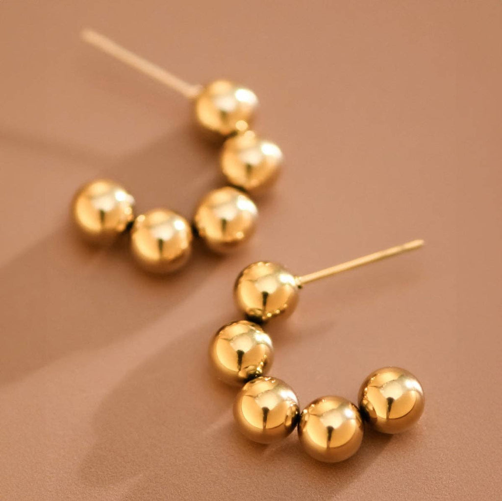 Gold Ball Stainless Steel Hoop Earrings