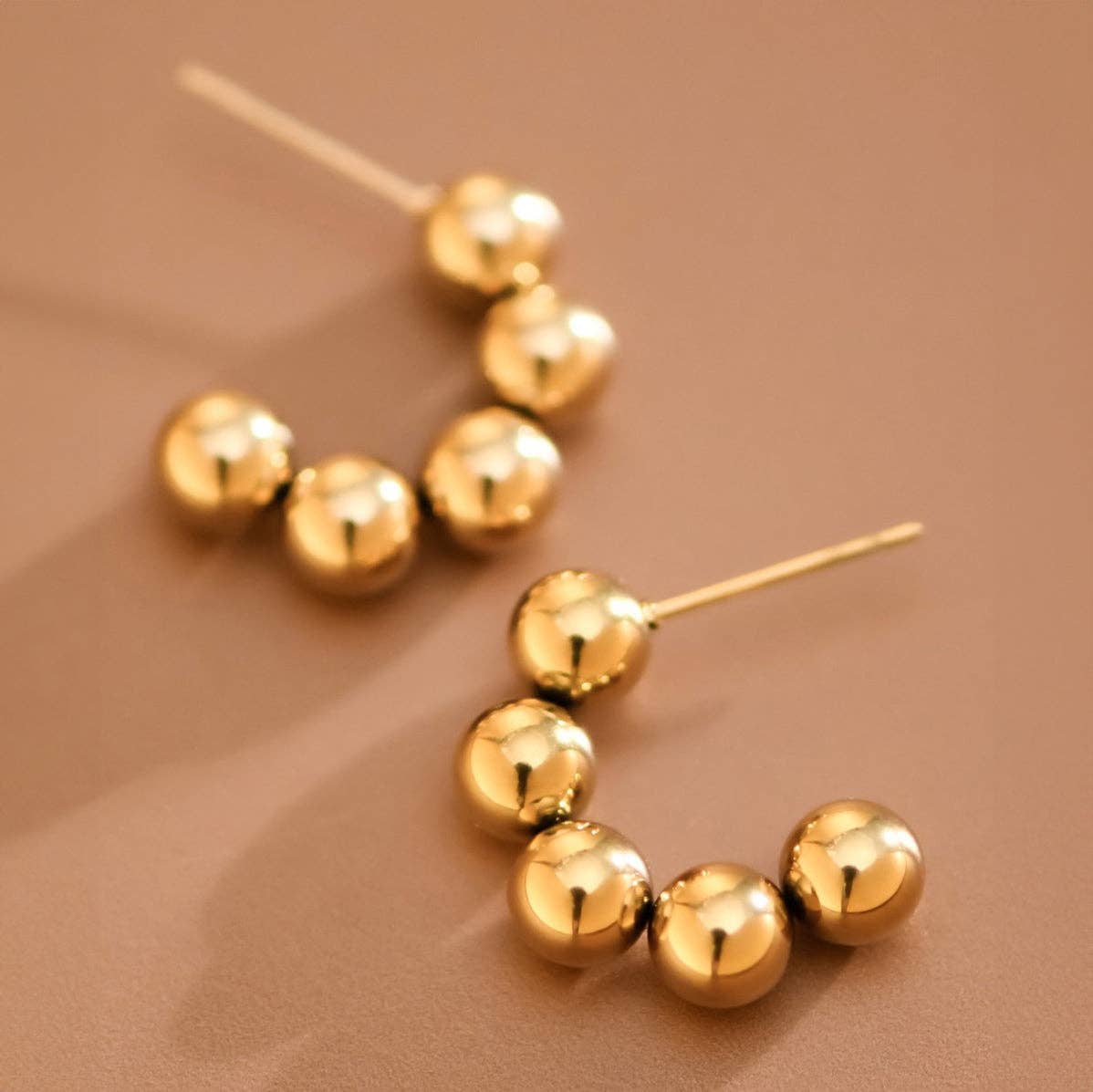 Gold Ball Stainless Steel Hoop Earrings