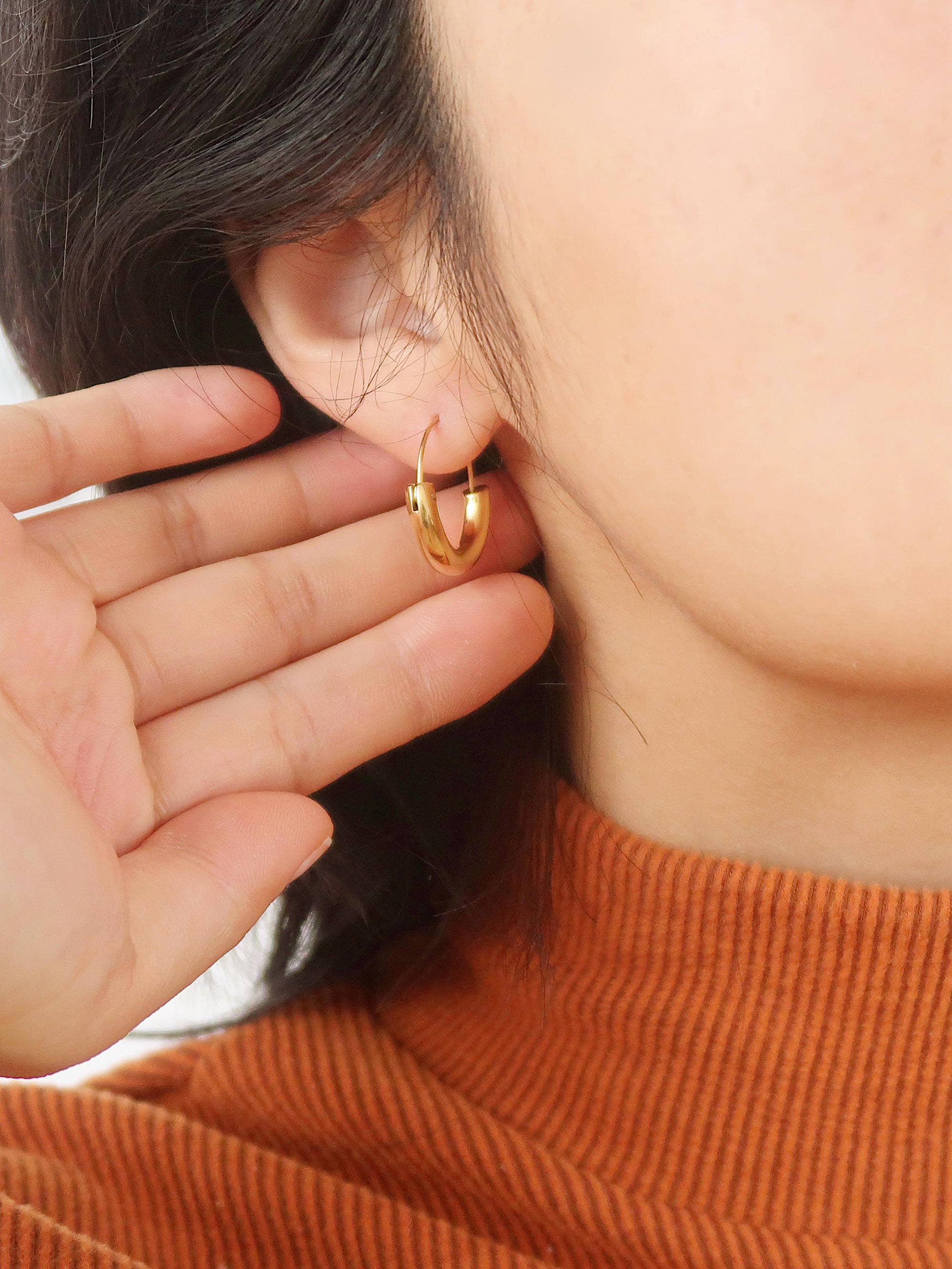 Yellow Gold Mackenzie 18K Non-Tarnish U-Shape Hoop Earring