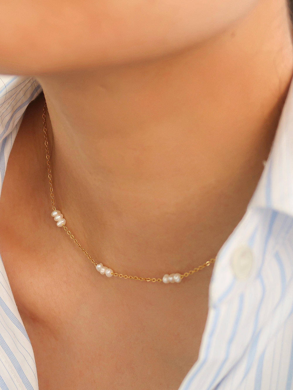Yellow Gold & Peral 18K Non-Tarnish Petite Pearl Chokers