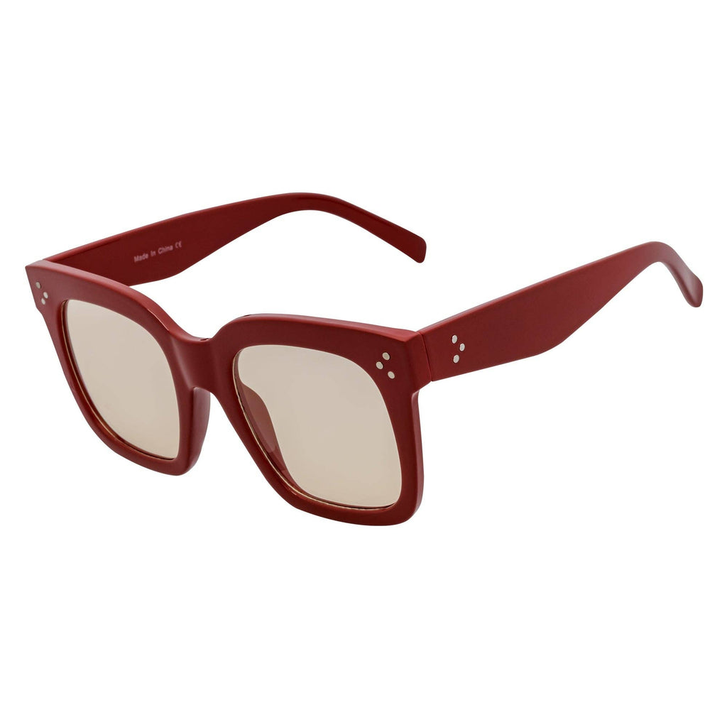 Maroon Light & Tan Oversize Square Horn Rimmed Sunglasses