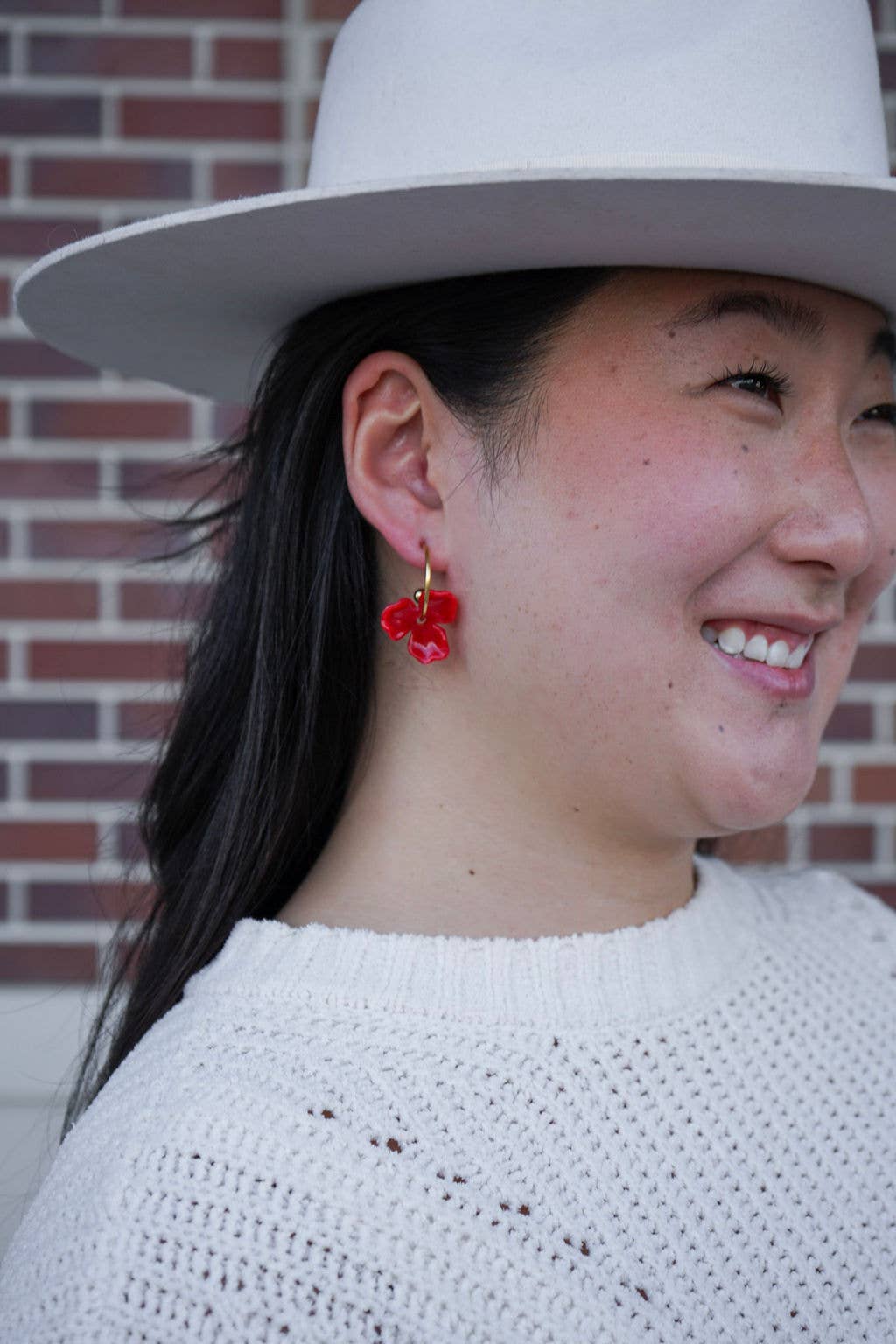Poppy Red Magnolia Hoops