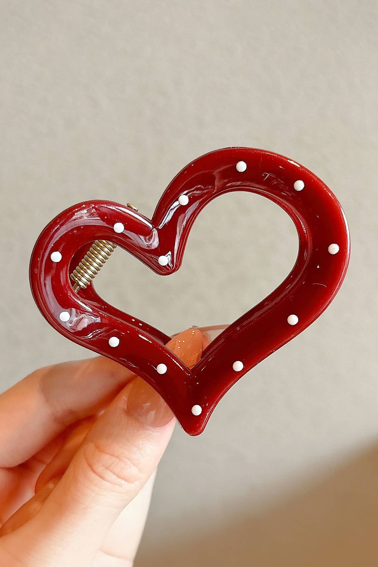 Fiery Red Polka Dot Heart Valentines Fashion Hair Claw Clip