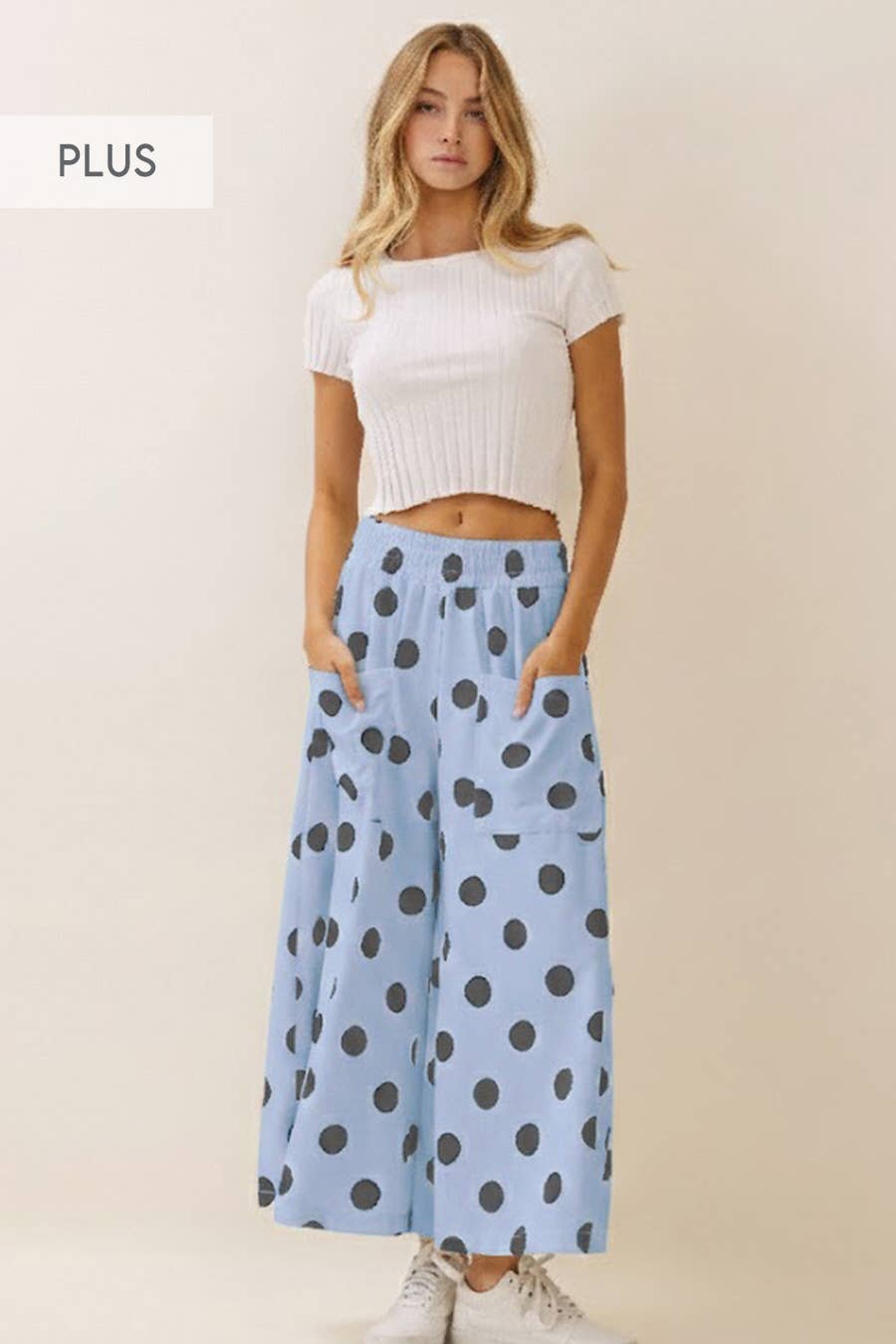 Plus Blue Navy Polka Dot Pull-on Pants