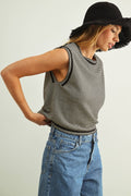 Black Pinstriped Sleeveless Knit Top