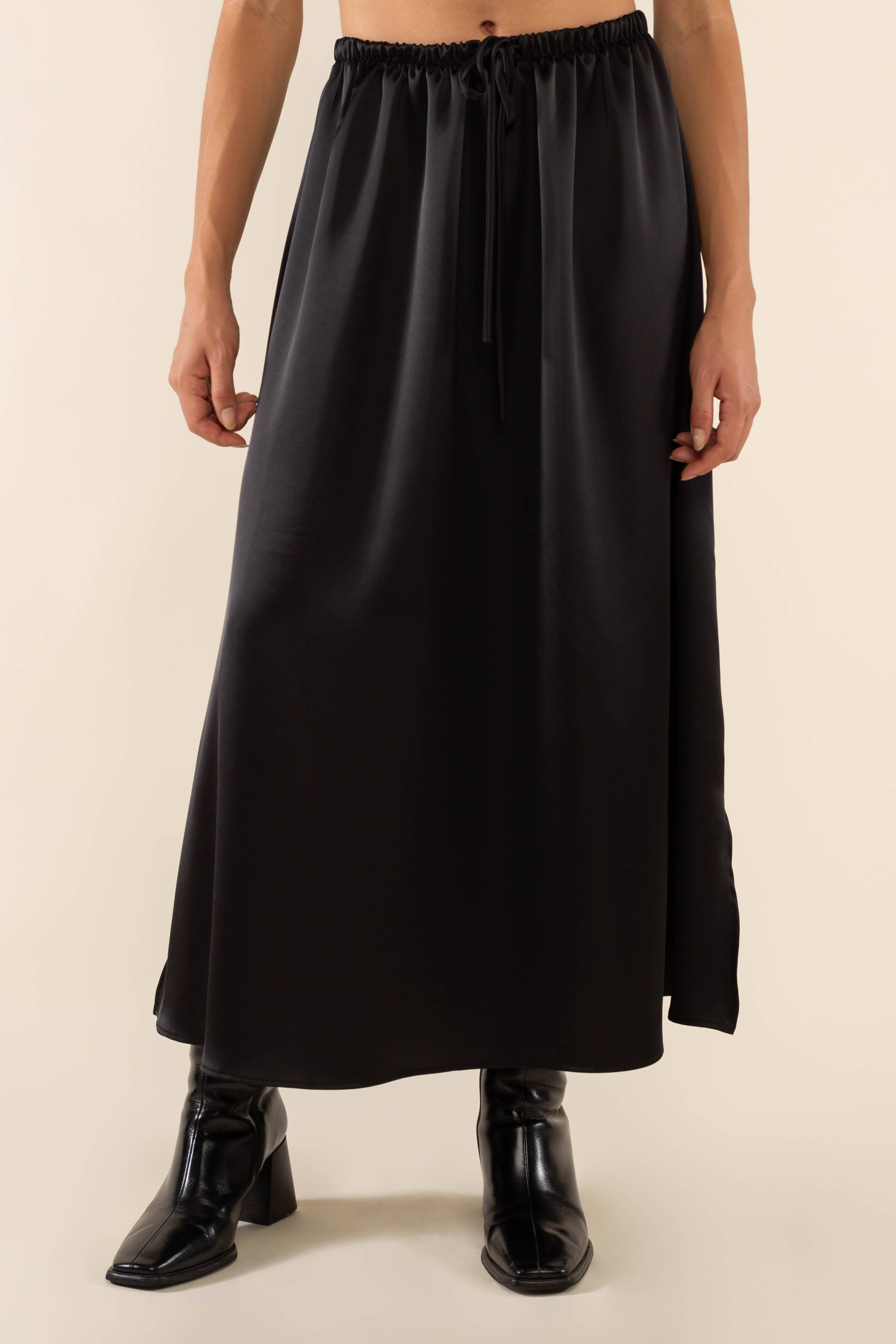 Black Satin Maxi Skirt