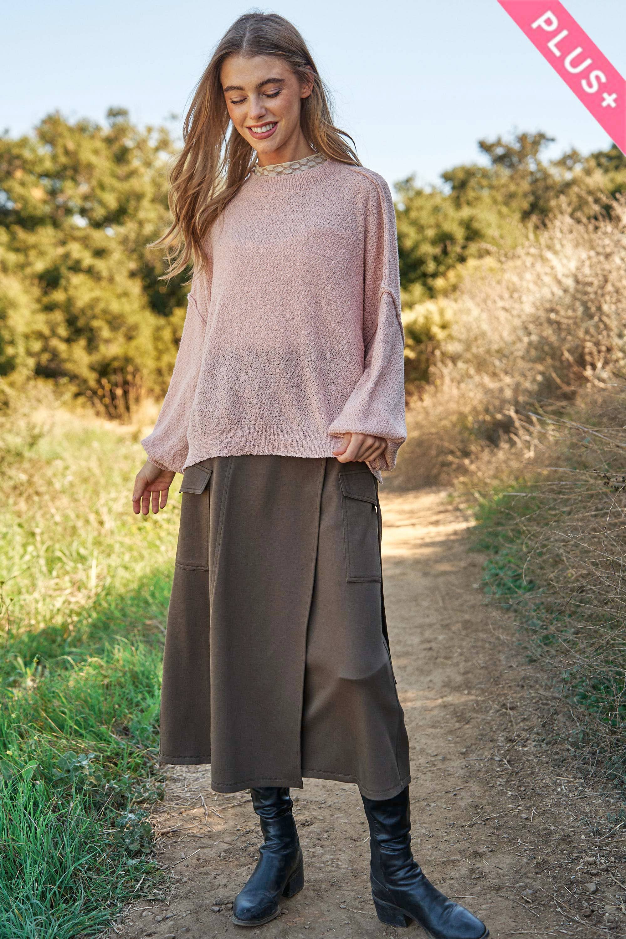 Plus Pink Dolman Sleeve Oversized Knit Top