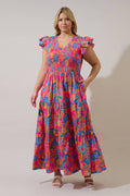 Plus Blue Orange Sunfire Tiered Midi Dress
