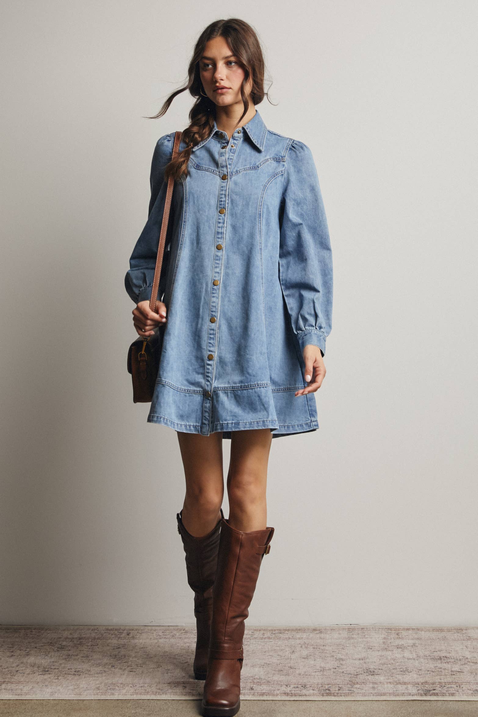 Sun Washed Blue Western Seam Denim Mini Dress