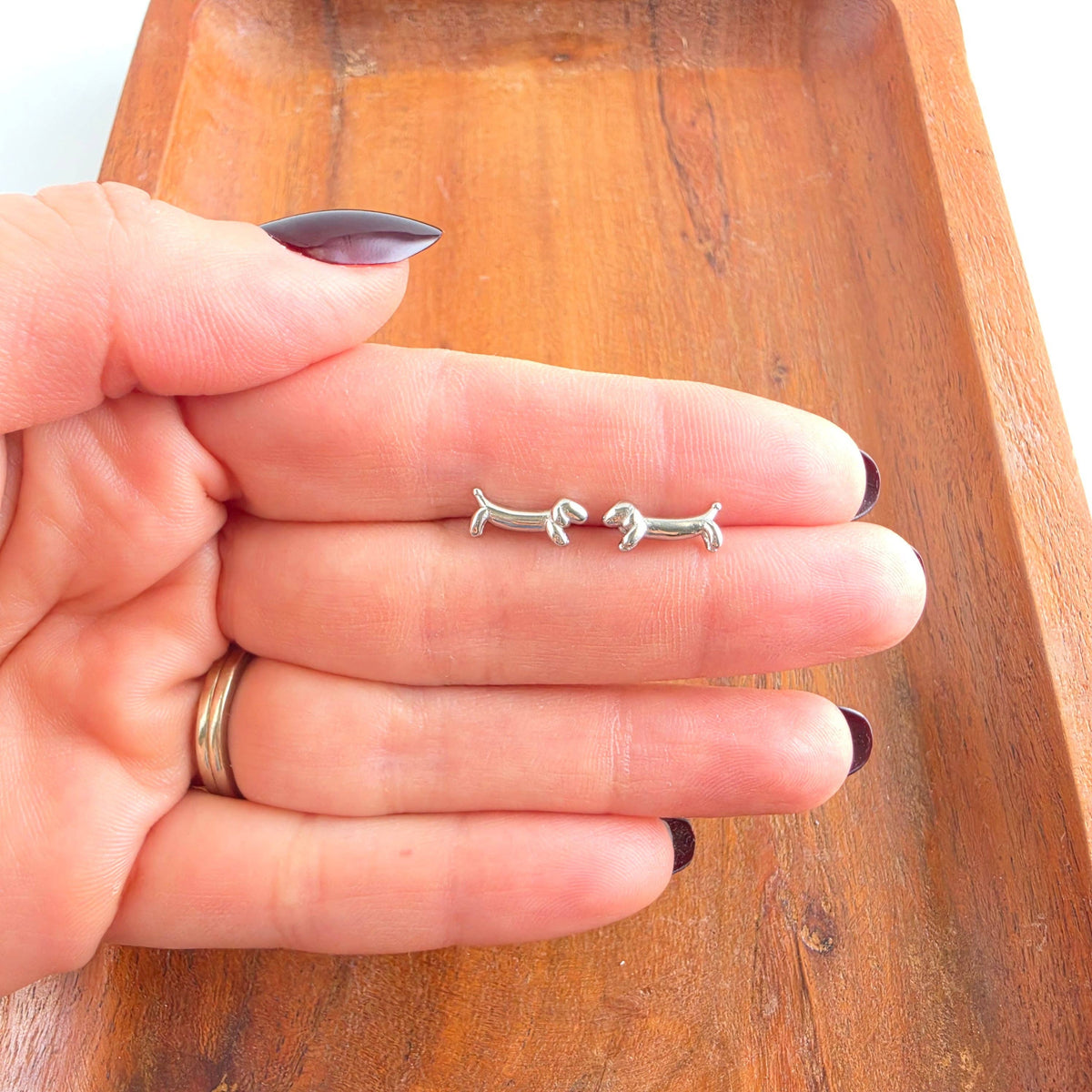 Silver Luxe Dainty Dachshund Studs