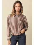 Brown Stripe Button Up Top