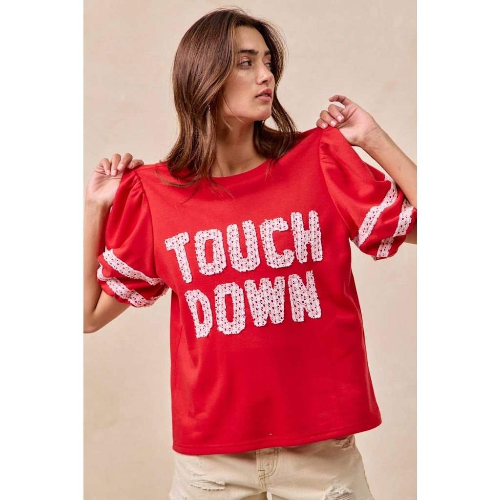 Red Touch Down Patchwork Top