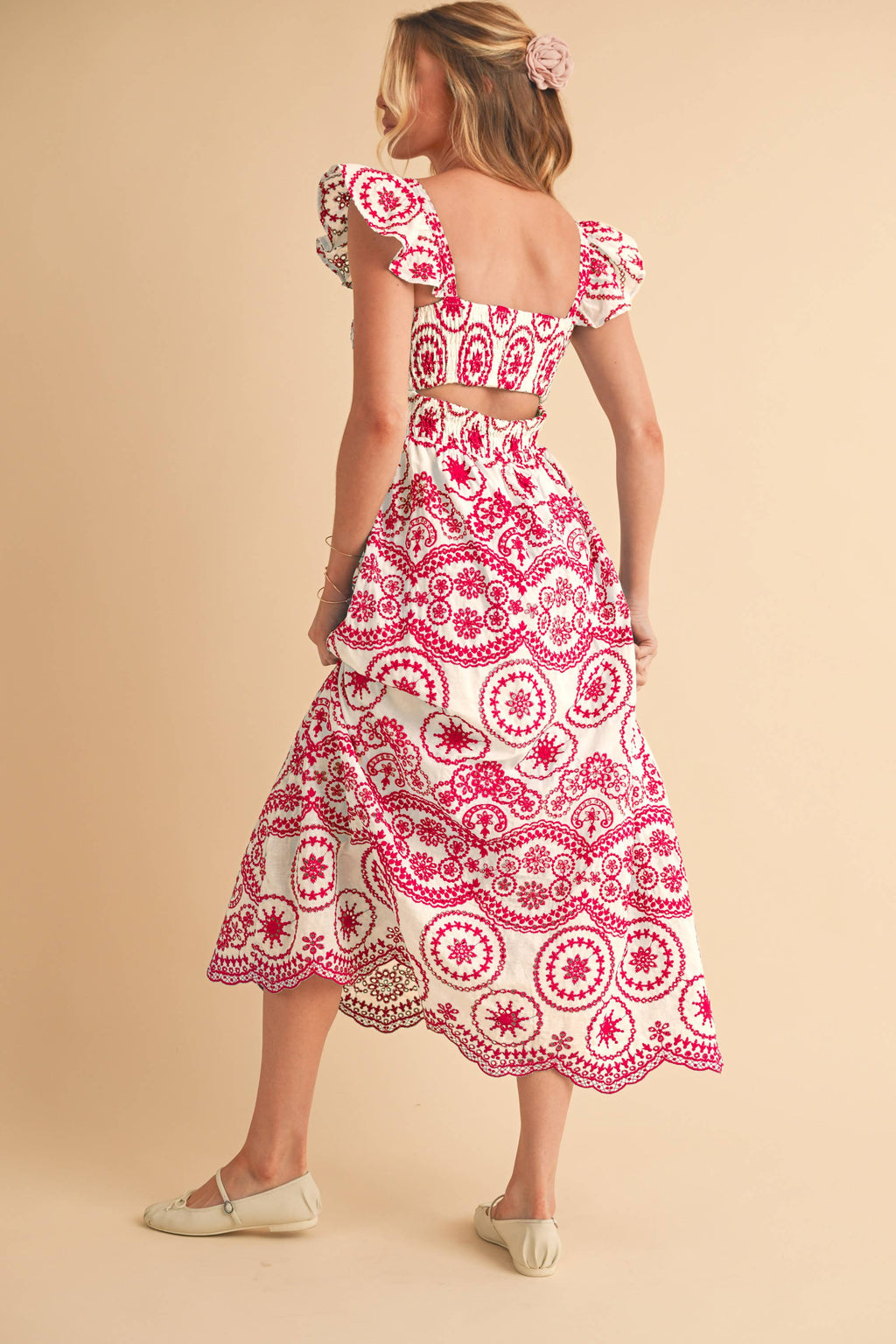 Red Embroidered Maxi Sundress
