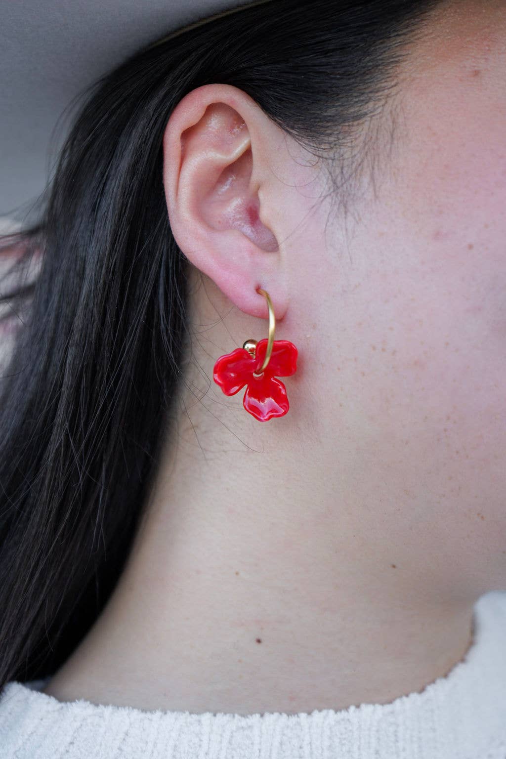Poppy Red Magnolia Hoops