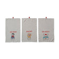 Woven Linen Blend Printed Tea Towel w/ French Saying, Animal & Loop, 3 Styles
