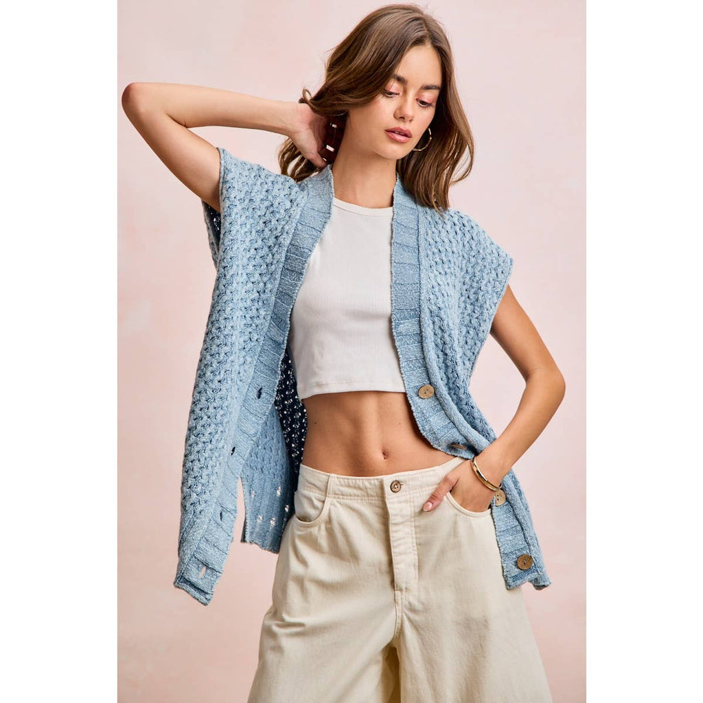 Washed Denim Knit Cardigan