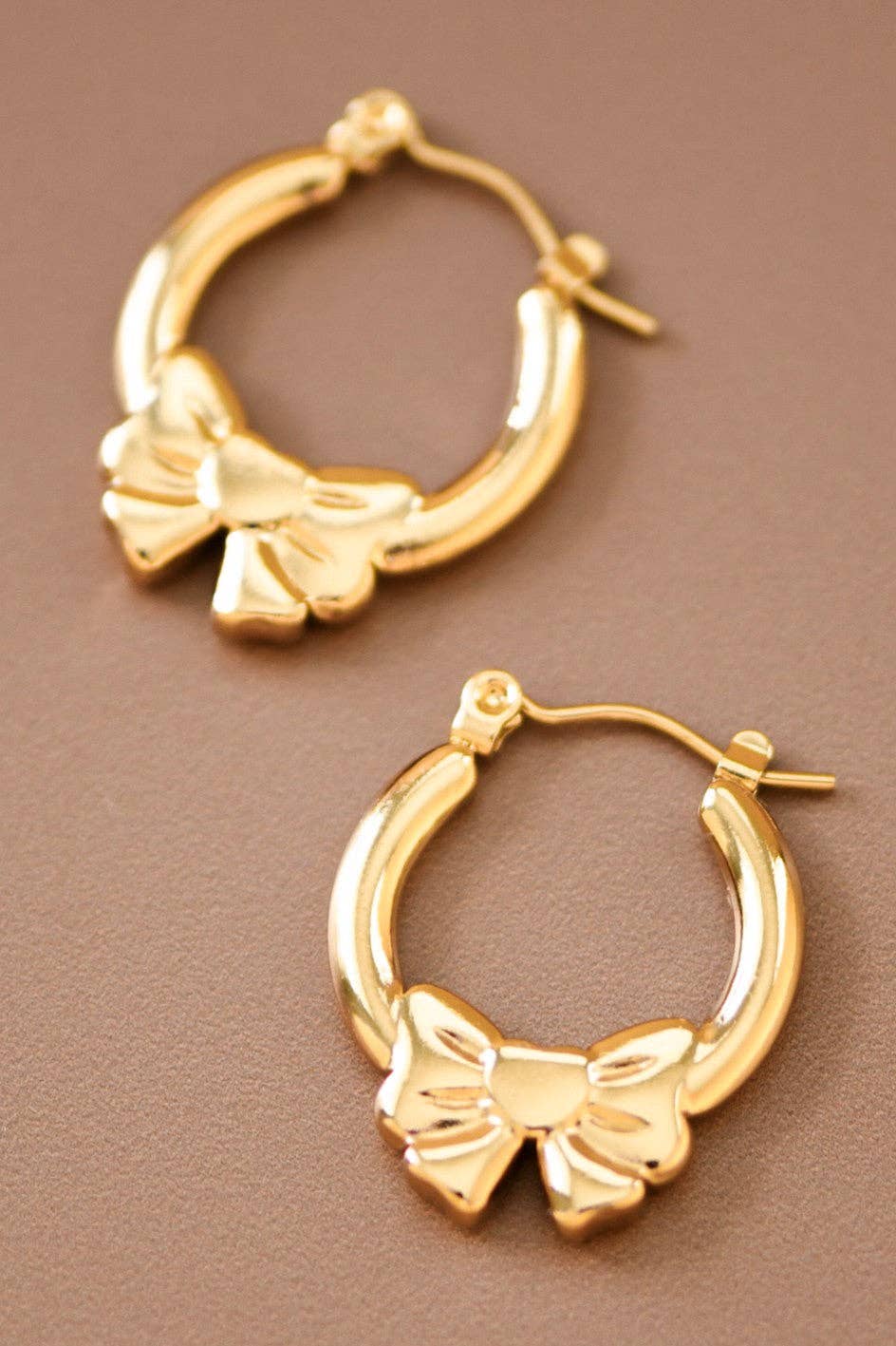 Gold Bow Stainless Steel Hoop Earrings