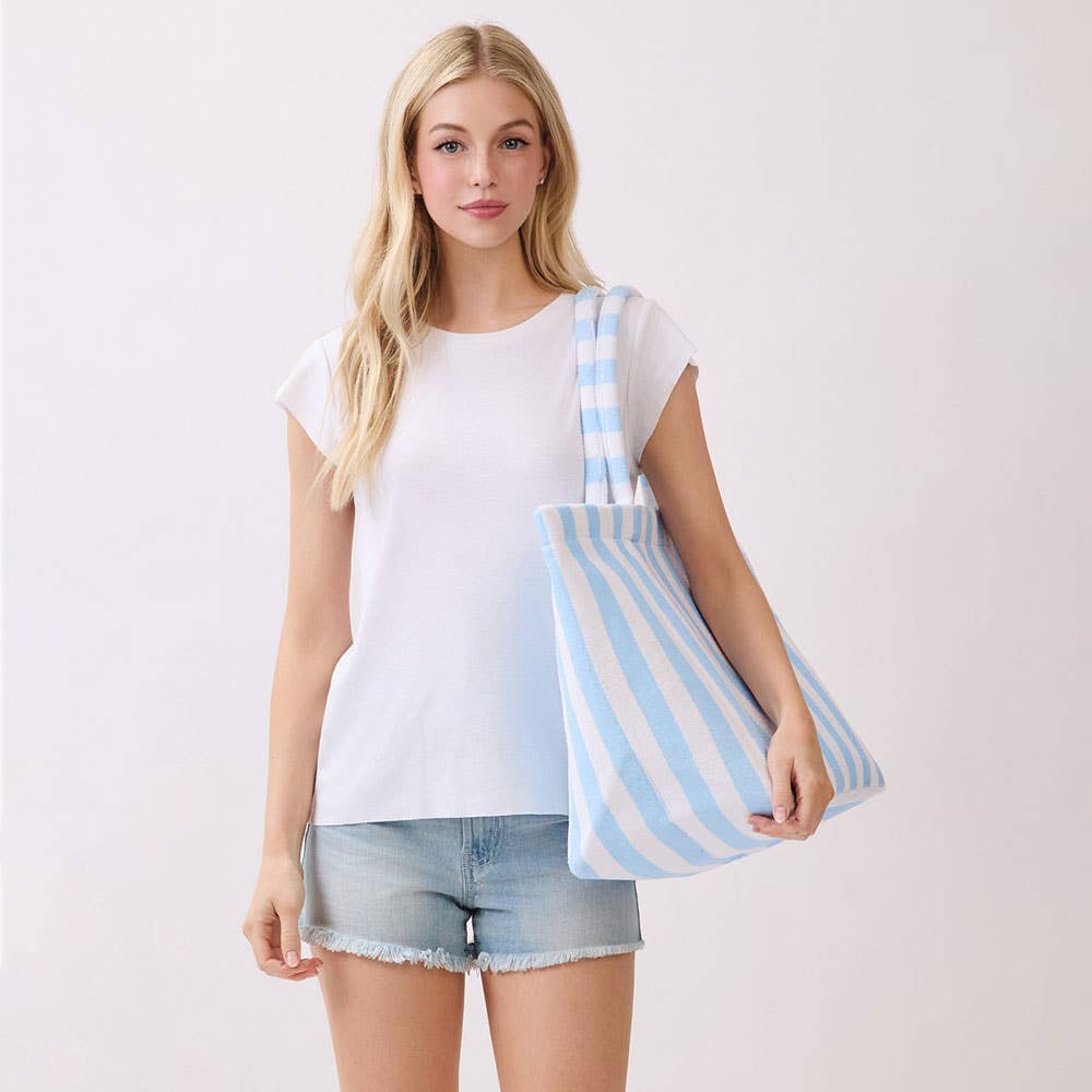Blue Striped Terry Tote Bag