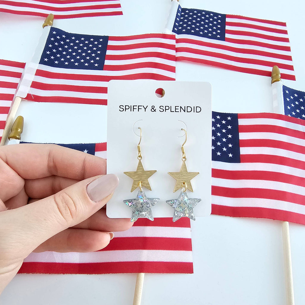 Silver Glitter Starry Earrings