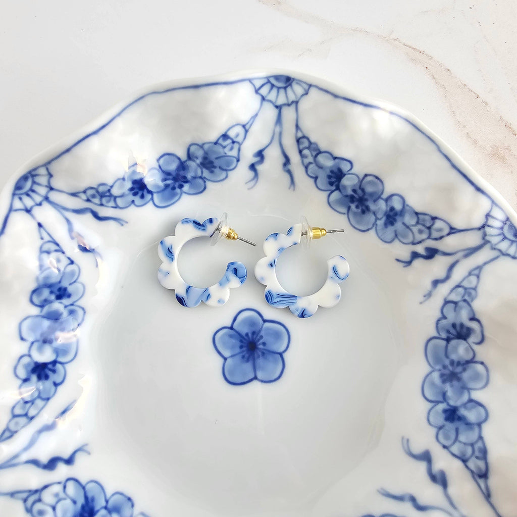 Greek Goddess Blue Flora Mini Hoops