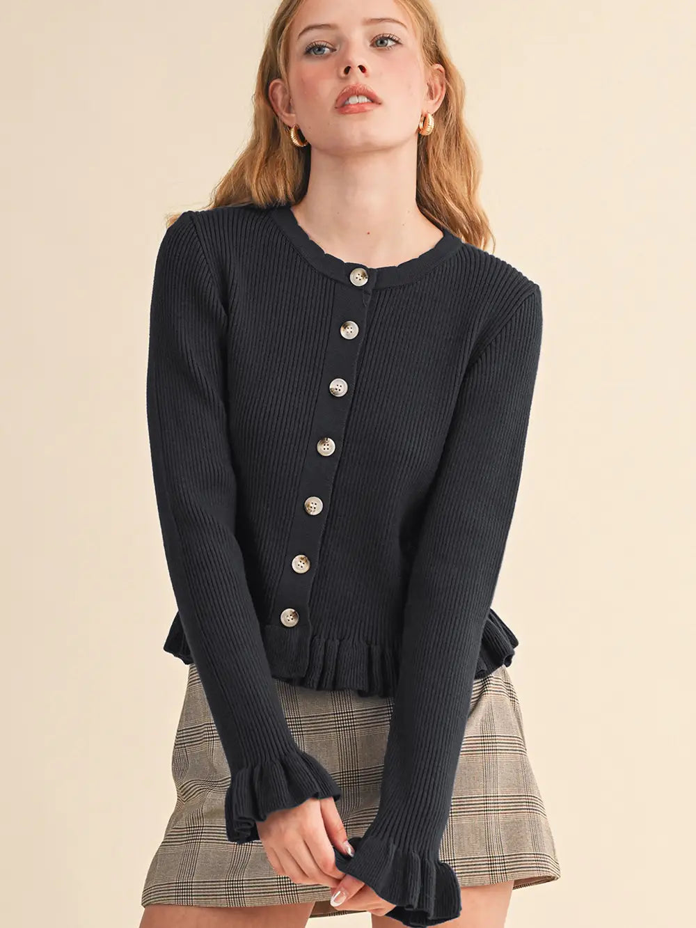 Ruffle Hem Ribbed Sweater