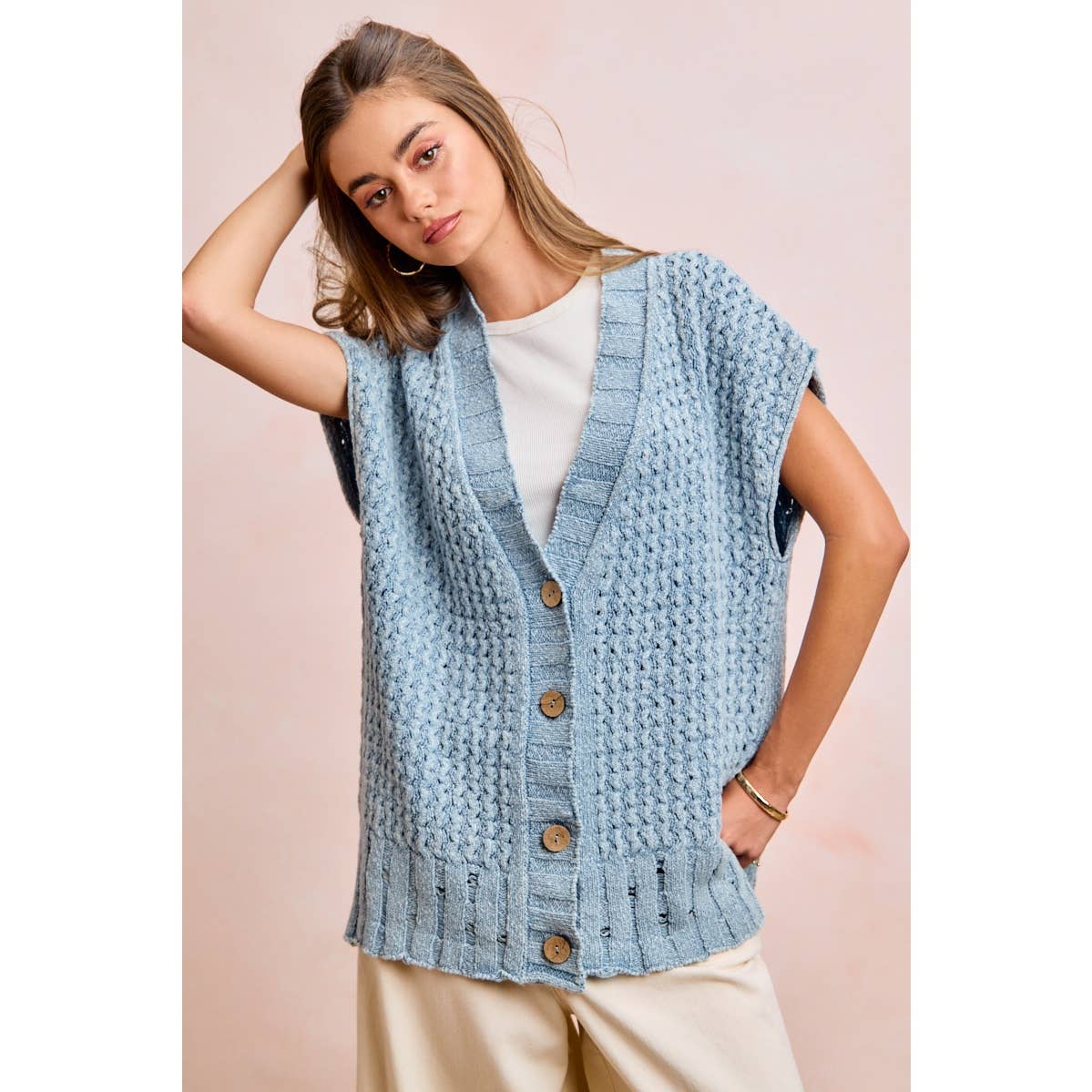 Washed Denim Knit Cardigan