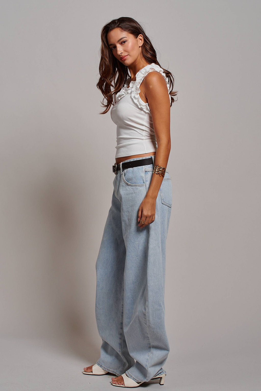 White Ruffle Trim Tank Top