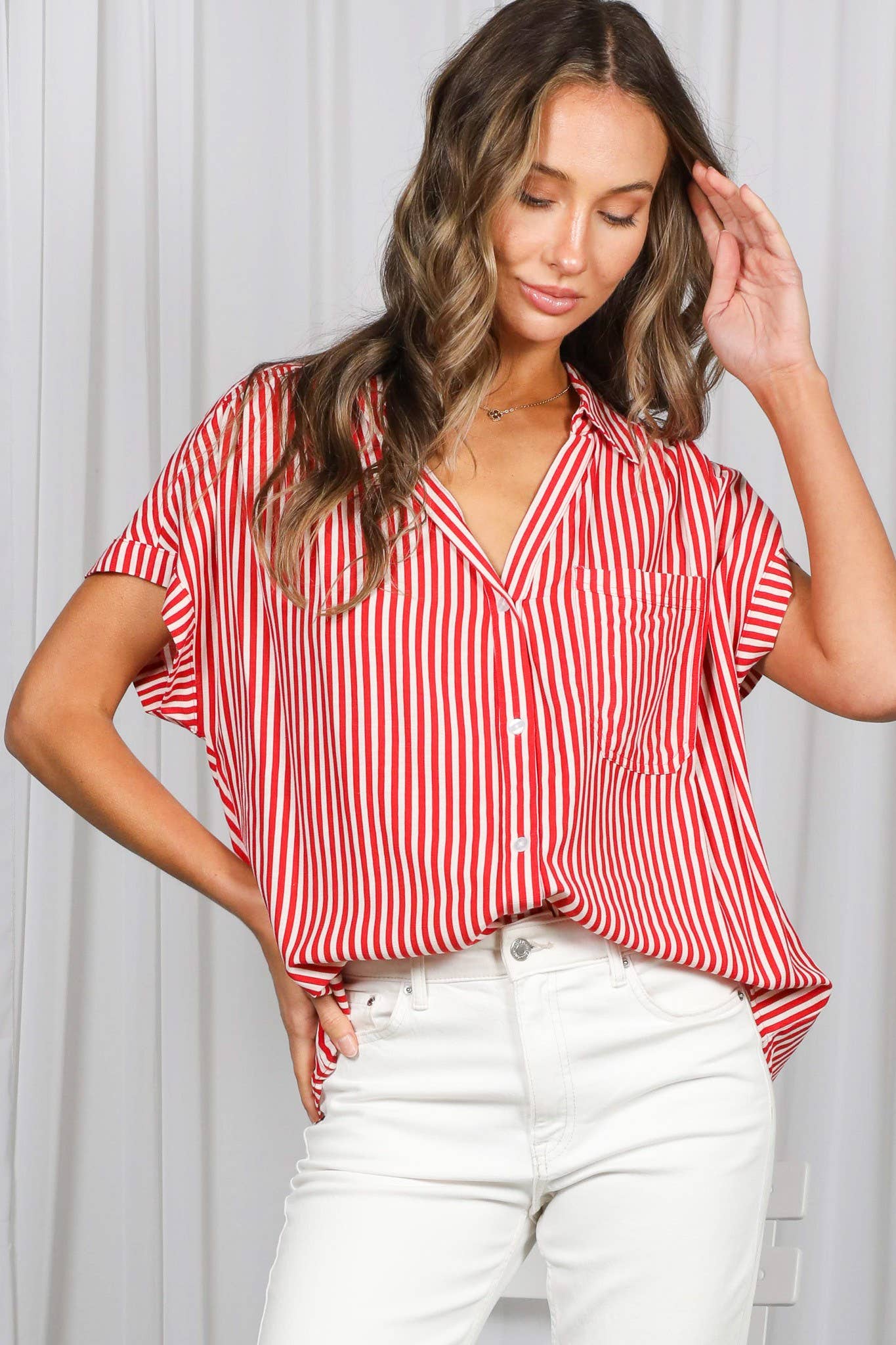 Red Collared Short Sleeve Shirt