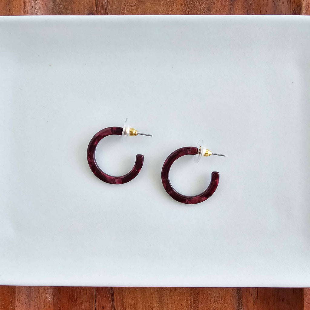 Maroon Cam Mini Hoops