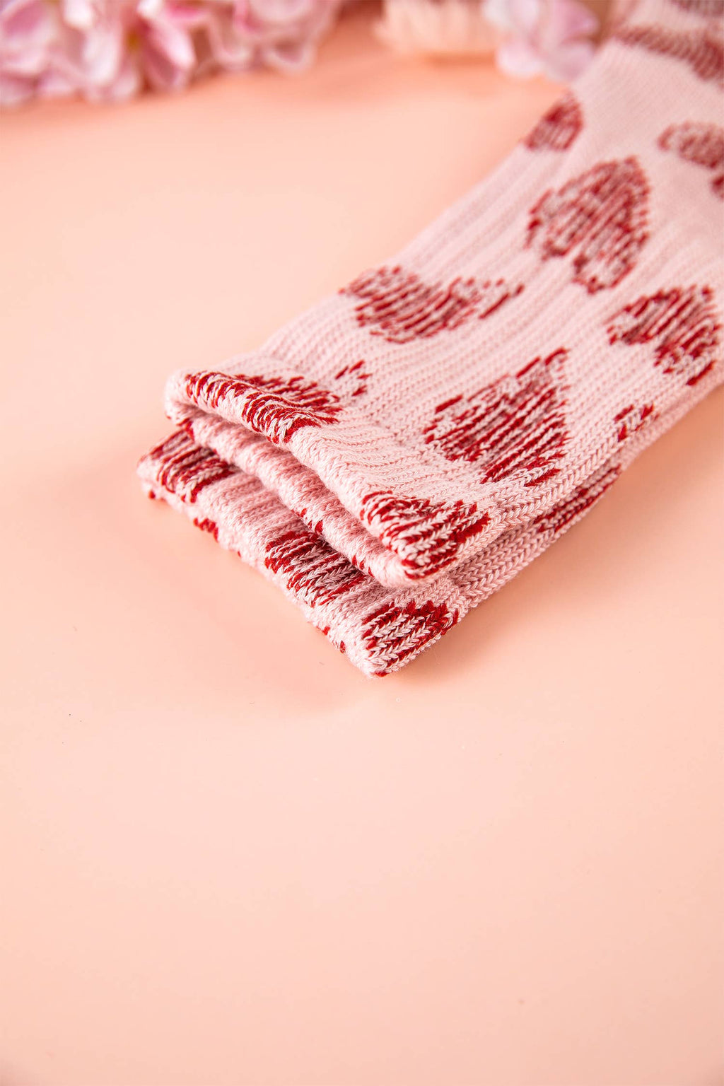 Pink Valentine's Day Vintage Heart Pattern Combed Cotton Socks