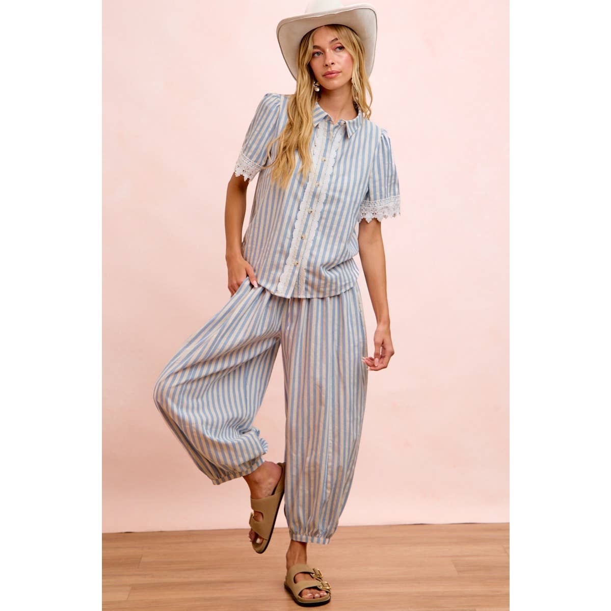Light Blue Stripes Balloon Pants