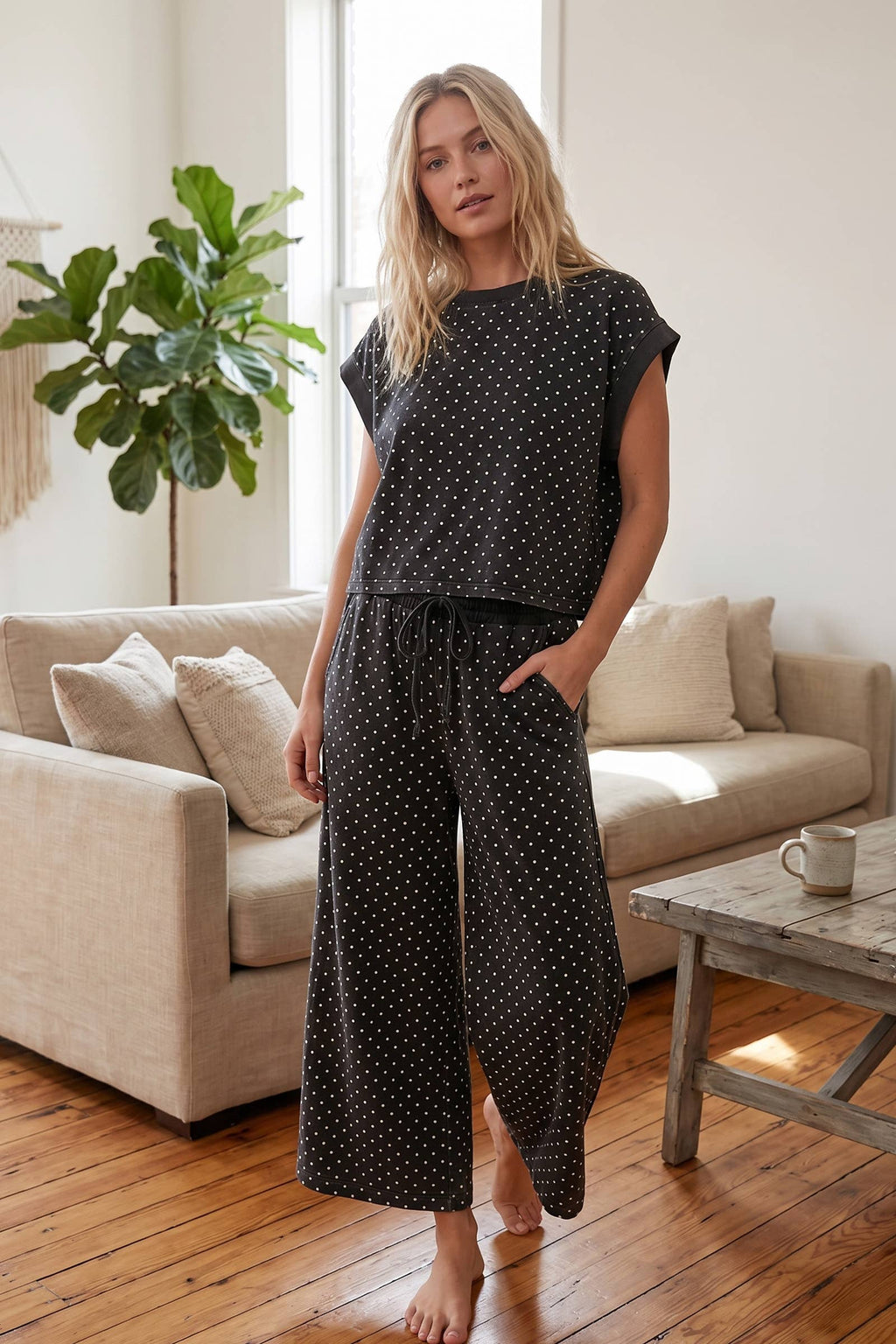 Blackish Charcoal Dot Lounge Bottoms